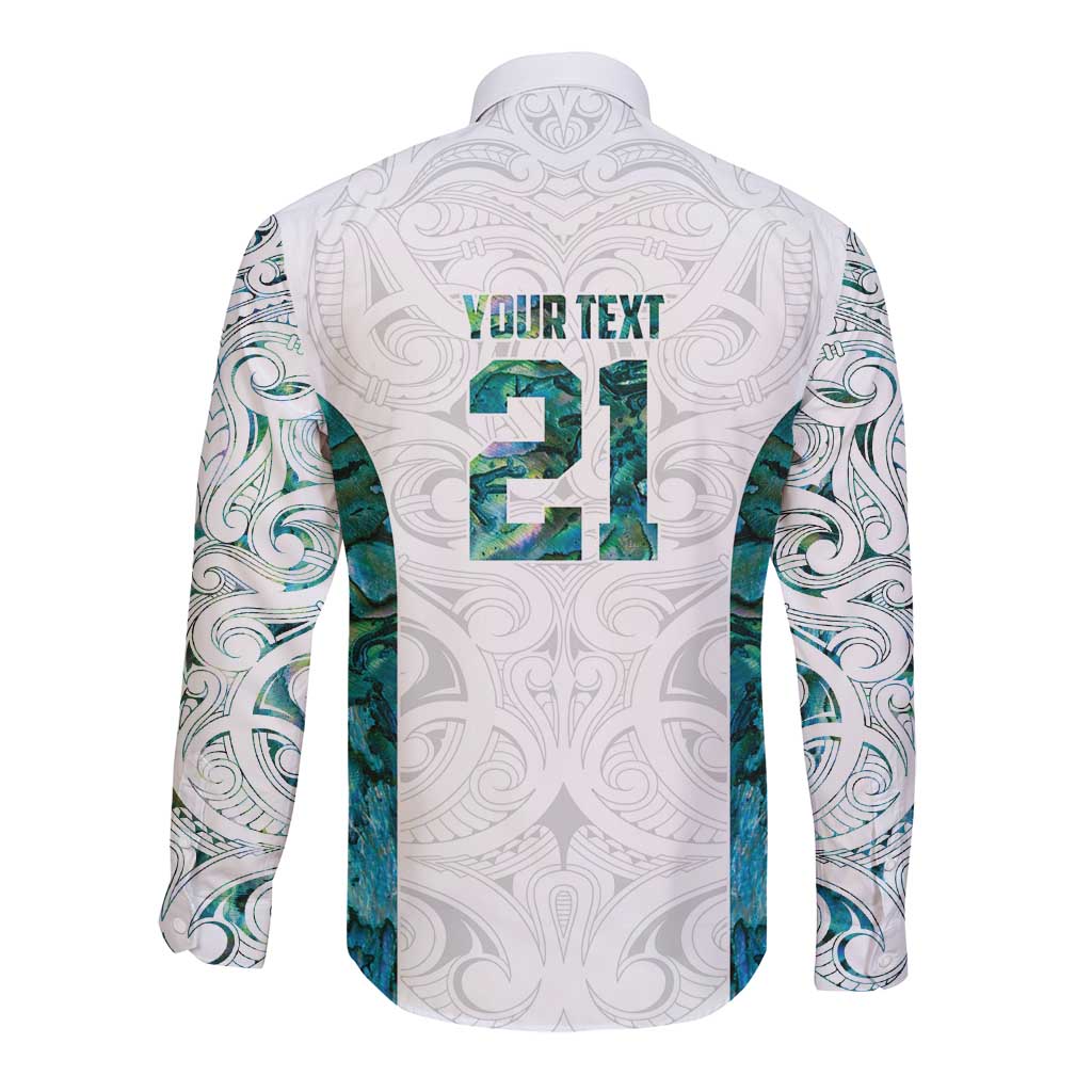 Custom New Zealand Aotearoa Long Sleeve Button Shirt Green Maori Paua Shell Indigenous - Polynesian Pride