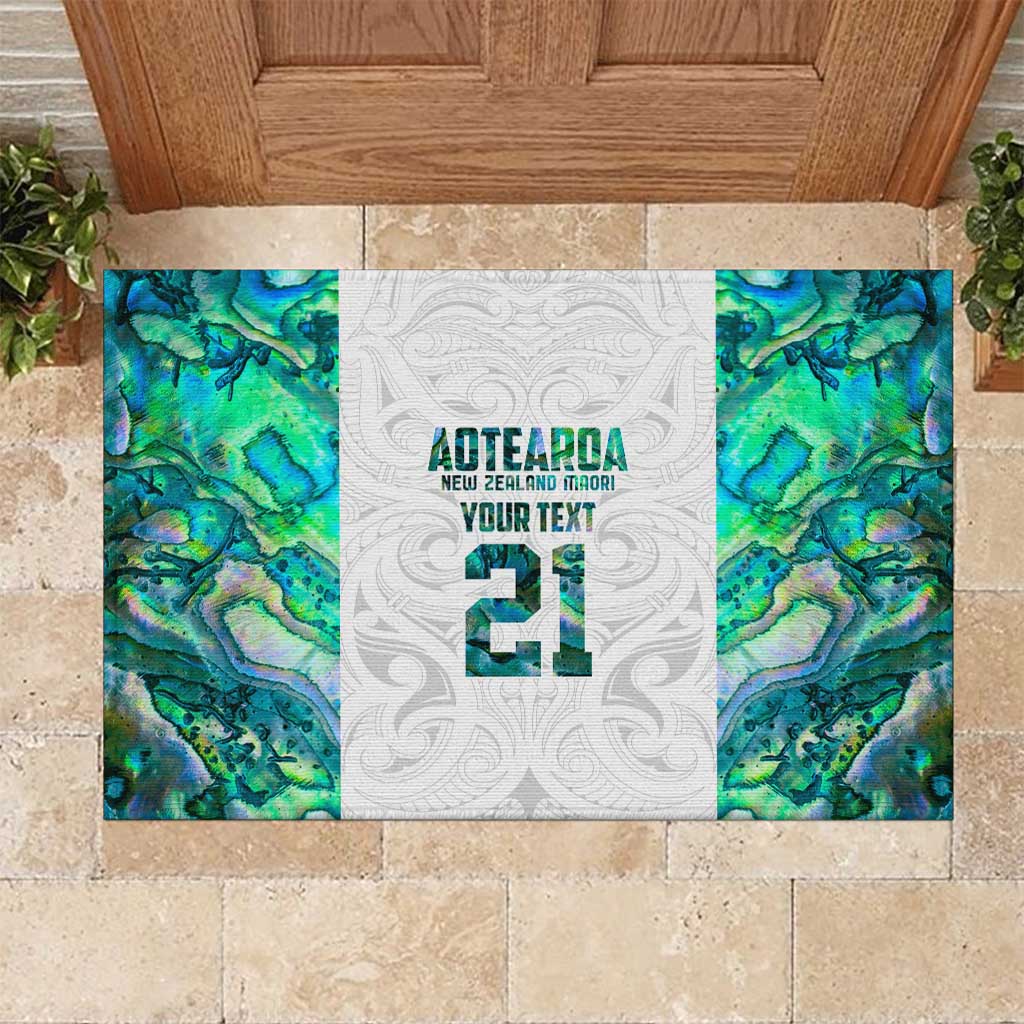 Custom New Zealand Aotearoa Rubber Doormat Green Maori Paua Shell Indigenous - Polynesian Pride