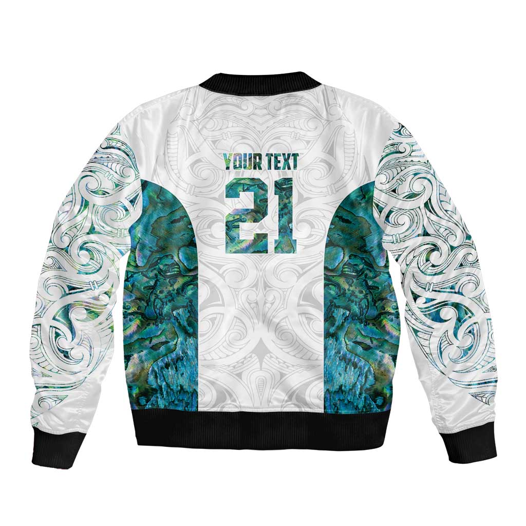 Custom New Zealand Aotearoa Sleeve Zip Bomber Jacket Green Maori Paua Shell Indigenous - Polynesian Pride