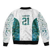 Custom New Zealand Aotearoa Sleeve Zip Bomber Jacket Green Maori Paua Shell Indigenous - Polynesian Pride
