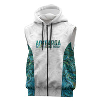 Custom New Zealand Aotearoa Sleeveless Zip Hoodie Green Maori Paua Shell Indigenous - Polynesian Pride