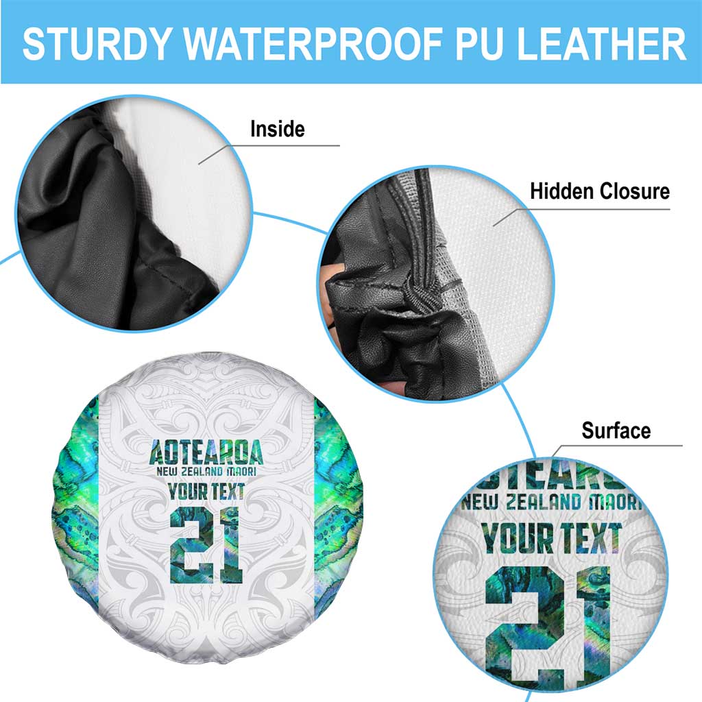 Custom New Zealand Aotearoa Spare Tire Cover Green Maori Paua Shell Indigenous - Polynesian Pride
