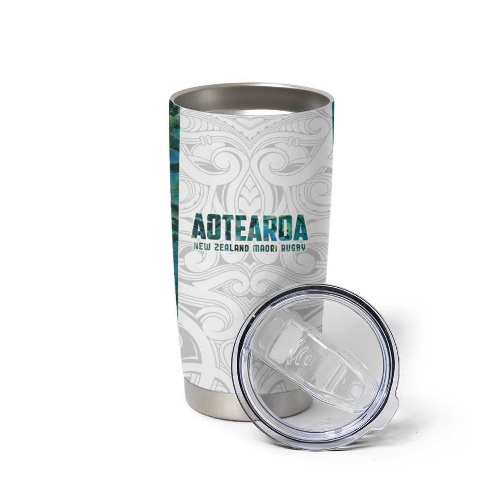 Custom New Zealand Aotearoa Tumbler Cup Green Maori Paua Shell Indigenous - Polynesian Pride