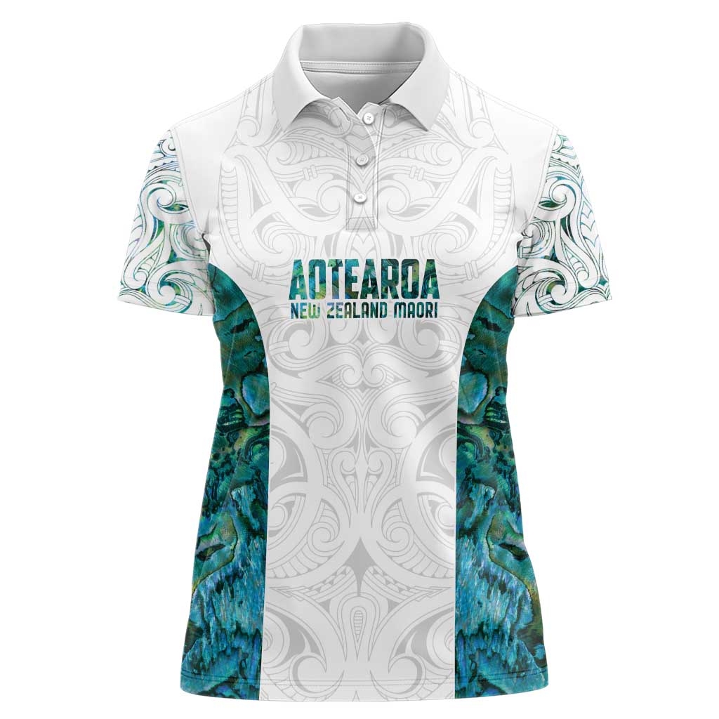 Custom New Zealand Aotearoa Women Polo Shirt Green Maori Paua Shell Indigenous - Polynesian Pride