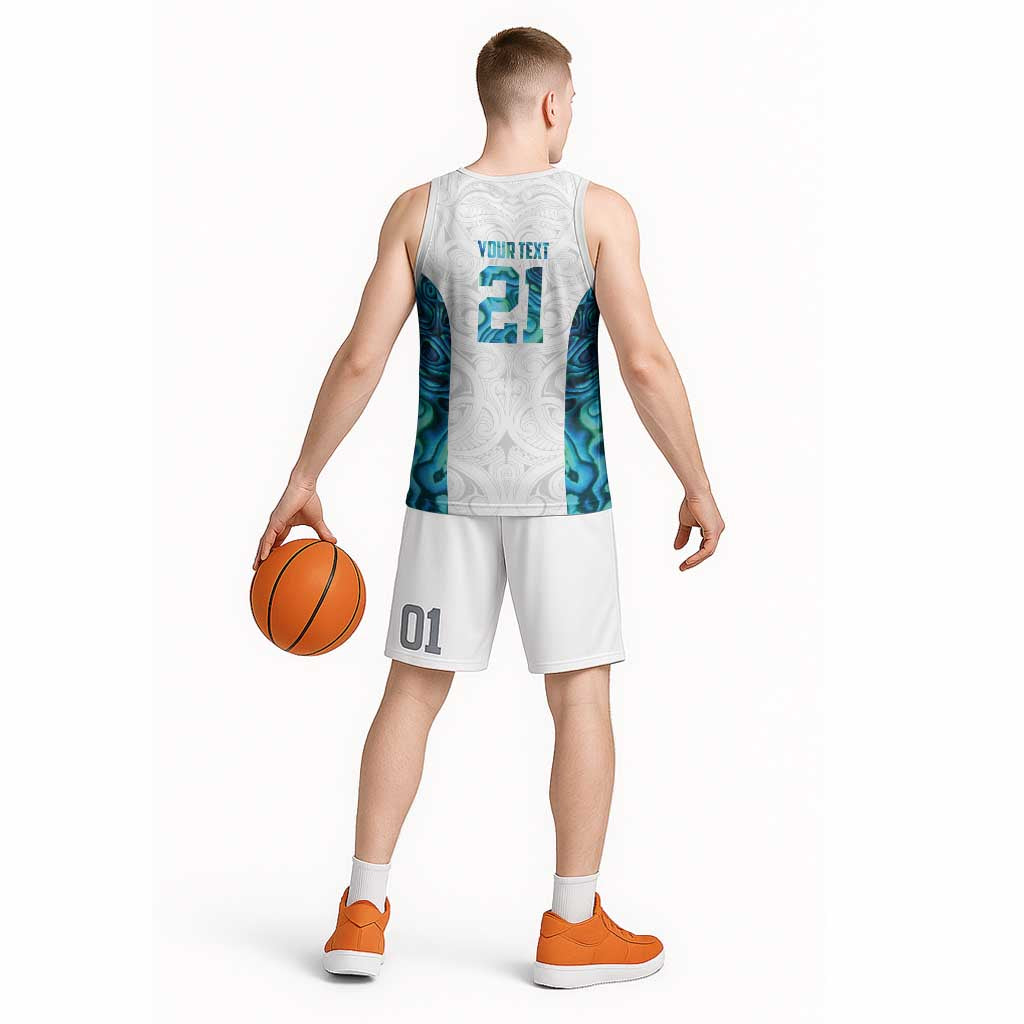 Custom New Zealand Aotearoa Basketball Jersey Maori Paua Shell Indigenous - Polynesian Pride