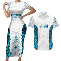 Custom New Zealand Aotearoa Couples Matching Short Sleeve Bodycon Dress and Hawaiian Shirt Maori Paua Shell Indigenous LT9 Blue - Polynesian Pride