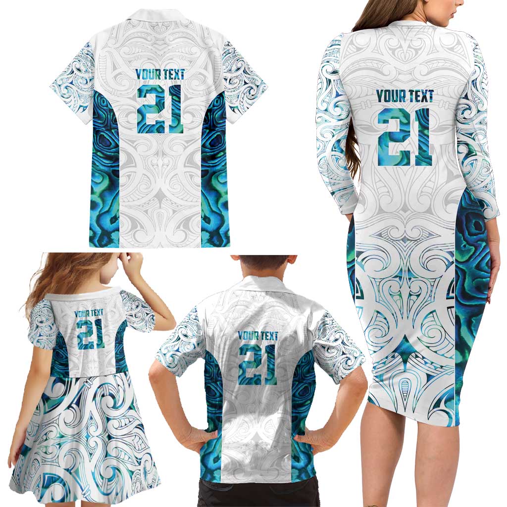 Custom New Zealand Aotearoa Family Matching Long Sleeve Bodycon Dress and Hawaiian Shirt Maori Paua Shell Indigenous LT9 - Polynesian Pride