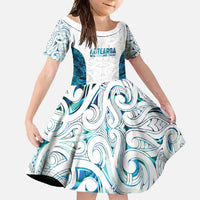Custom New Zealand Aotearoa Family Matching Off Shoulder Maxi Dress and Hawaiian Shirt Maori Paua Shell Indigenous LT9 Daughter's Dress Blue - Polynesian Pride