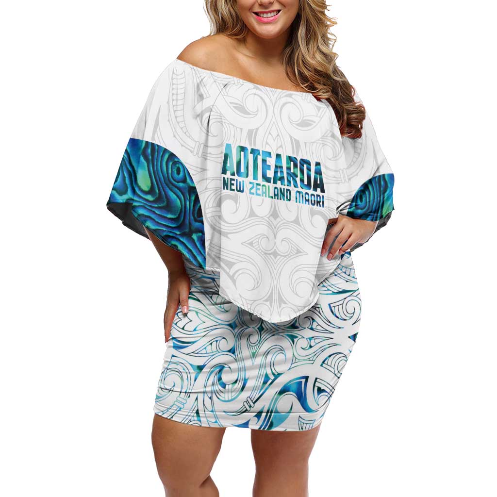 Custom New Zealand Aotearoa Family Matching Off Shoulder Short Dress and Hawaiian Shirt Maori Paua Shell Indigenous LT9 Mom's Dress Blue - Polynesian Pride