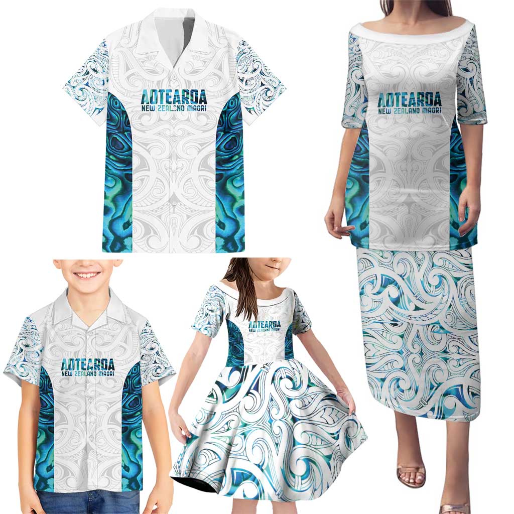 Custom New Zealand Aotearoa Family Matching Puletasi and Hawaiian Shirt Maori Paua Shell Indigenous - Polynesian Pride