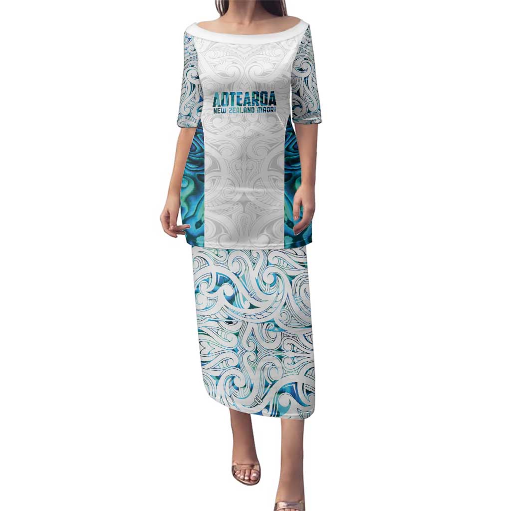 Custom New Zealand Aotearoa Family Matching Puletasi and Hawaiian Shirt Maori Paua Shell Indigenous LT9 Mom's Dress Blue - Polynesian Pride