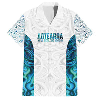 Custom New Zealand Aotearoa Family Matching Short Sleeve Bodycon Dress and Hawaiian Shirt Maori Paua Shell Indigenous LT9 Dad's Shirt - Short Sleeve Blue - Polynesian Pride