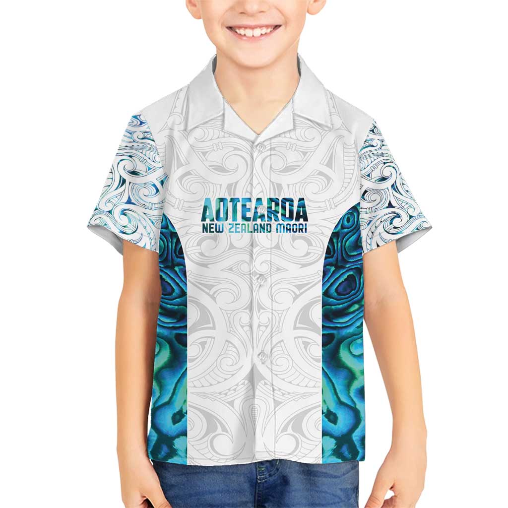 Custom New Zealand Aotearoa Family Matching Summer Maxi Dress and Hawaiian Shirt Maori Paua Shell Indigenous LT9 Son's Shirt Blue - Polynesian Pride