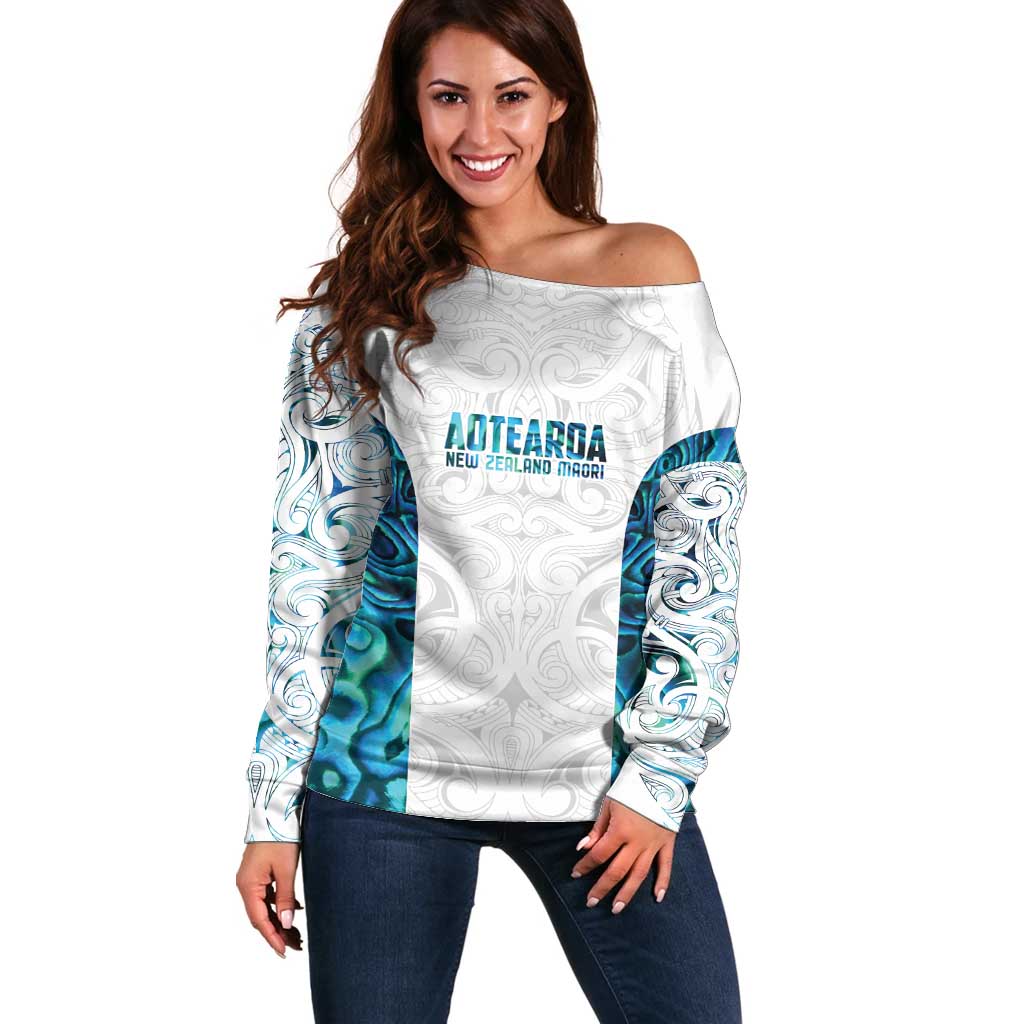 Custom New Zealand Aotearoa Off Shoulder Sweater Maori Paua Shell Indigenous - Polynesian Pride