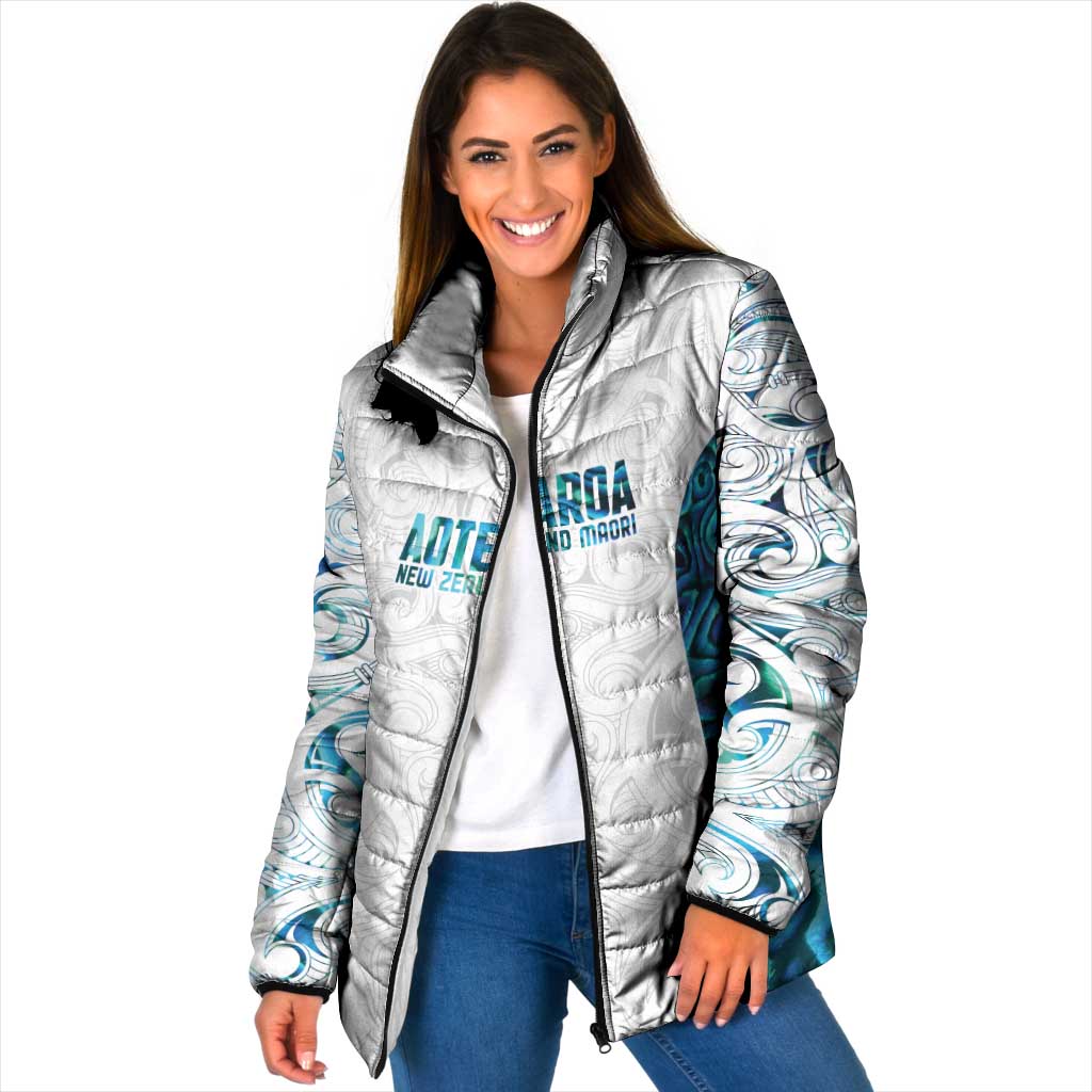 Custom New Zealand Aotearoa Padded Jacket Maori Paua Shell Indigenous - Polynesian Pride