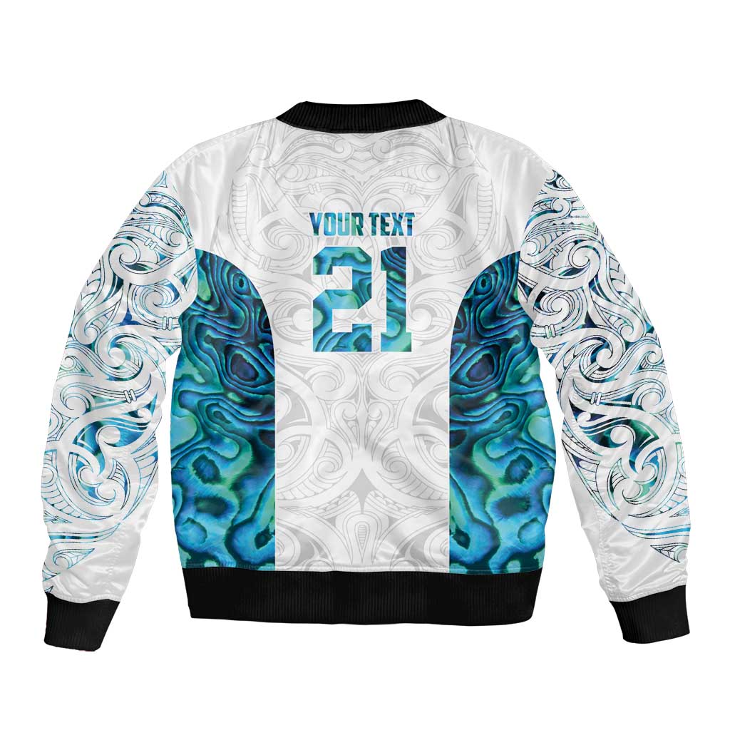 Custom New Zealand Aotearoa Sleeve Zip Bomber Jacket Maori Paua Shell Indigenous - Polynesian Pride