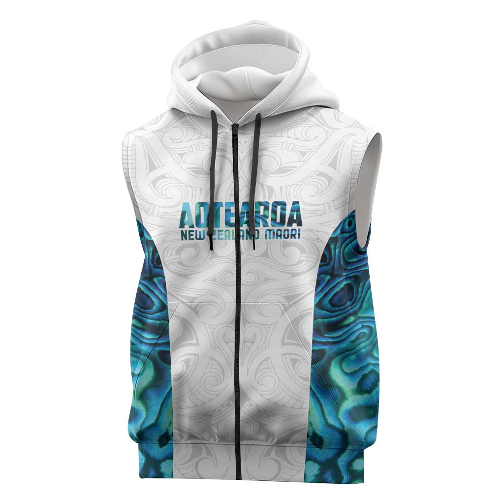 Custom New Zealand Aotearoa Sleeveless Zip Hoodie Maori Paua Shell Indigenous - Polynesian Pride