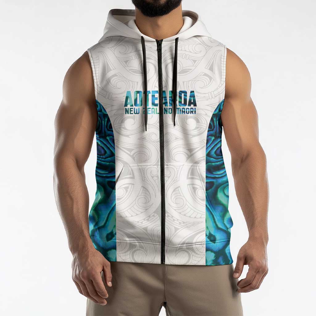 Custom New Zealand Aotearoa Sleeveless Zip Hoodie Maori Paua Shell Indigenous - Polynesian Pride