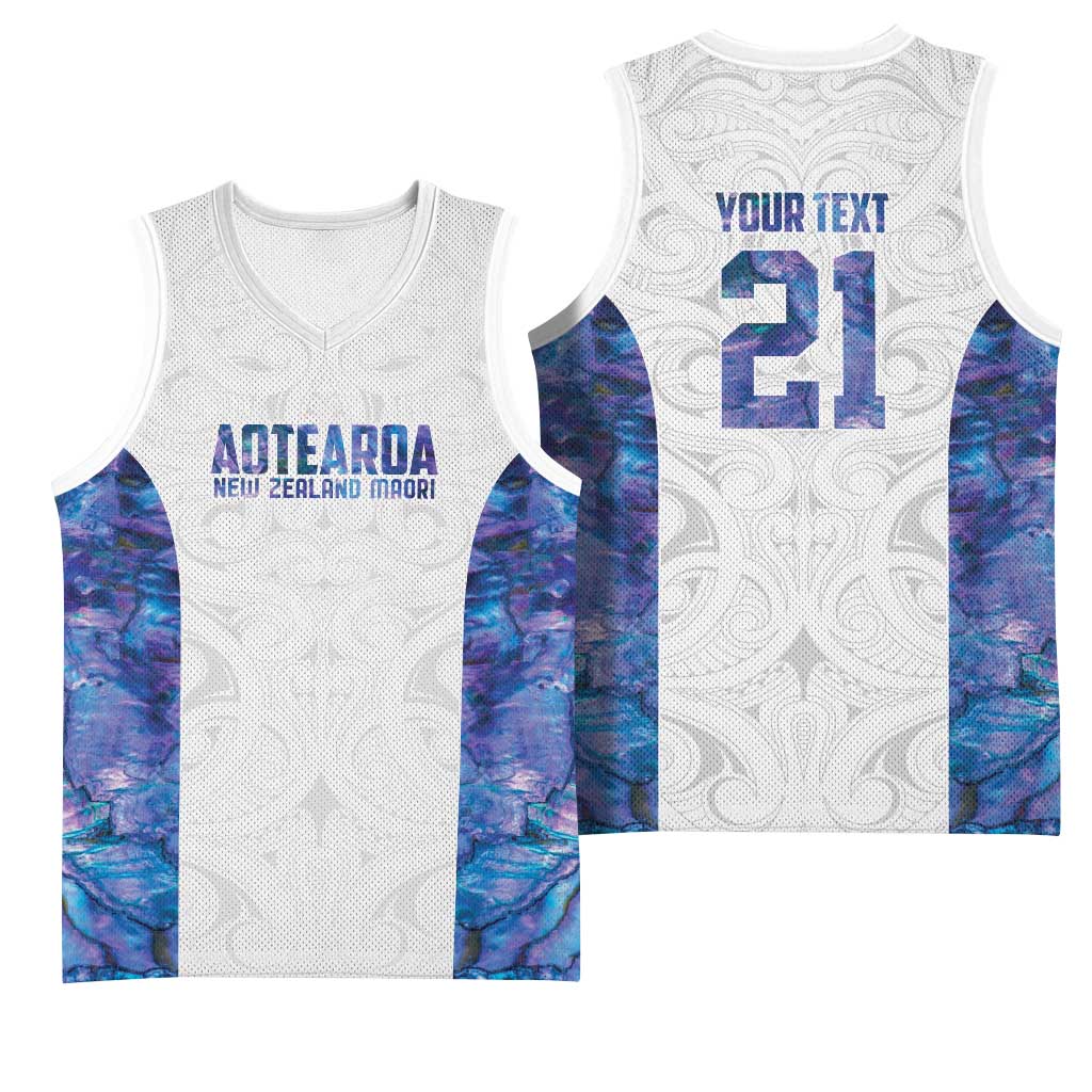 Custom New Zealand Aotearoa Basketball Jersey Purple Maori Paua Shell Indigenous - Polynesian Pride