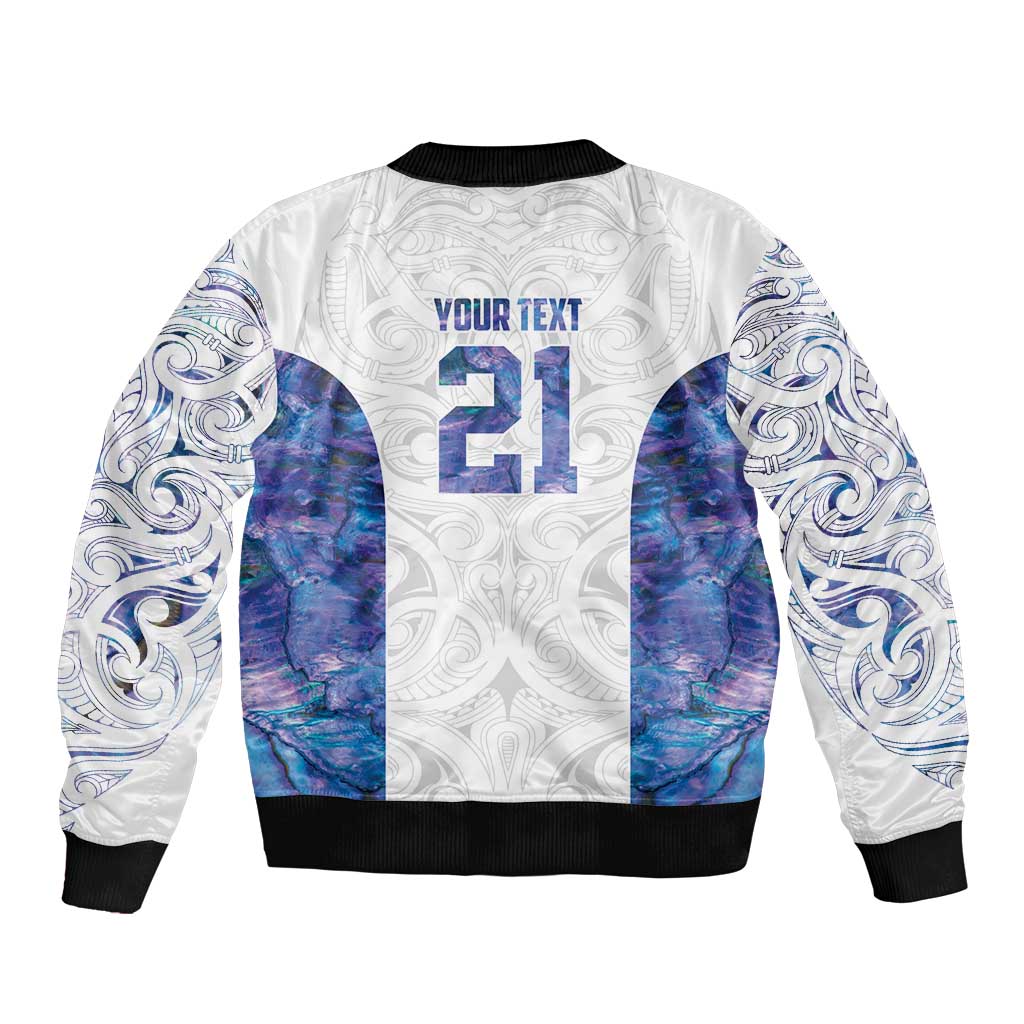 Custom New Zealand Aotearoa Bomber Jacket Purple Maori Paua Shell Indigenous - Polynesian Pride