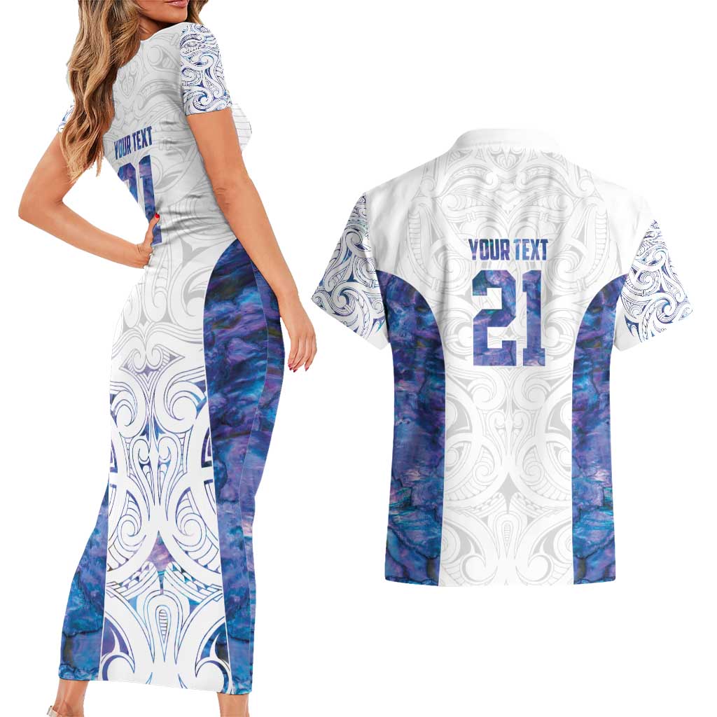 Custom New Zealand Aotearoa Couples Matching Short Sleeve Bodycon Dress and Hawaiian Shirt Purple Maori Paua Shell Indigenous LT9 - Polynesian Pride
