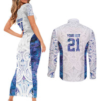 Custom New Zealand Aotearoa Couples Matching Short Sleeve Bodycon Dress and Long Sleeve Button Shirt Purple Maori Paua Shell Indigenous LT9 - Polynesian Pride