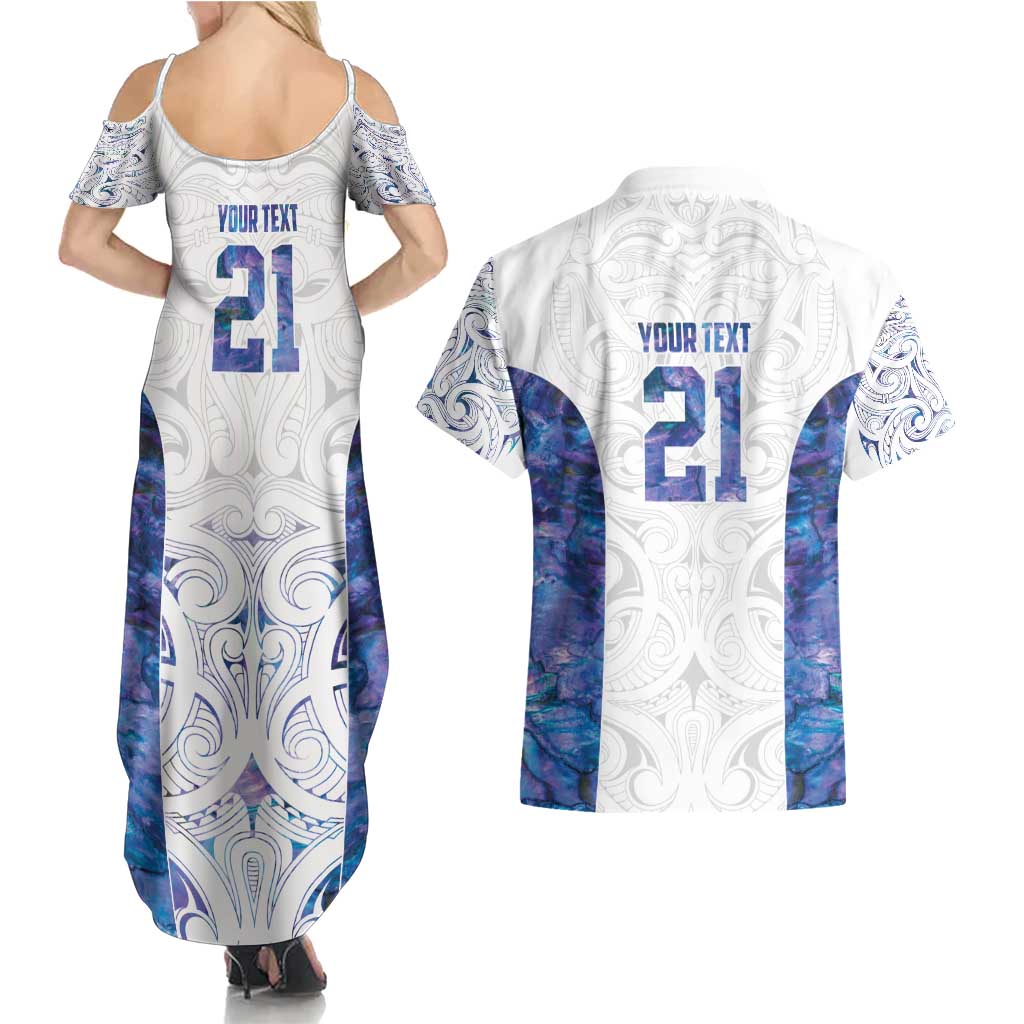Custom New Zealand Aotearoa Couples Matching Summer Maxi Dress and Hawaiian Shirt Purple Maori Paua Shell Indigenous LT9 - Polynesian Pride