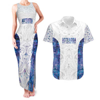 Custom New Zealand Aotearoa Couples Matching Tank Maxi Dress and Hawaiian Shirt Purple Maori Paua Shell Indigenous LT9 Purple - Polynesian Pride
