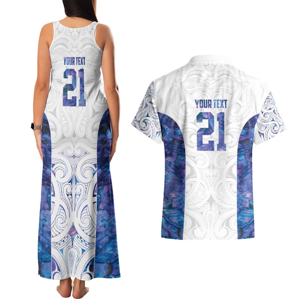 Custom New Zealand Aotearoa Couples Matching Tank Maxi Dress and Hawaiian Shirt Purple Maori Paua Shell Indigenous LT9 - Polynesian Pride