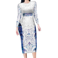 Custom New Zealand Aotearoa Family Matching Long Sleeve Bodycon Dress and Hawaiian Shirt Purple Maori Paua Shell Indigenous LT9 Mom's Dress Purple - Polynesian Pride