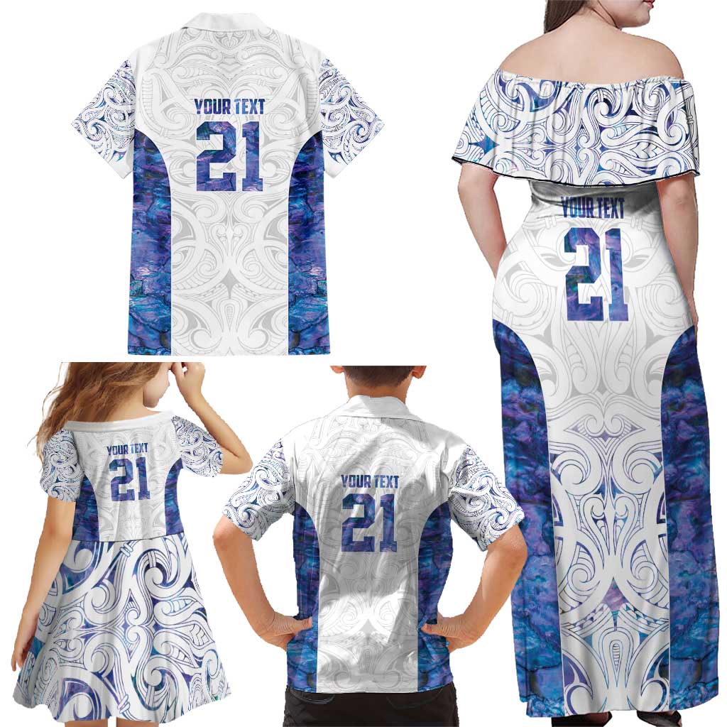 Custom New Zealand Aotearoa Family Matching Off Shoulder Maxi Dress and Hawaiian Shirt Purple Maori Paua Shell Indigenous LT9 - Polynesian Pride