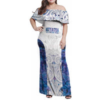 Custom New Zealand Aotearoa Family Matching Off Shoulder Maxi Dress and Hawaiian Shirt Purple Maori Paua Shell Indigenous LT9 Mom's Dress Purple - Polynesian Pride