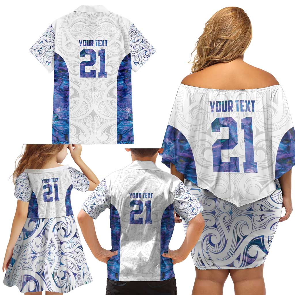 Custom New Zealand Aotearoa Family Matching Off Shoulder Short Dress and Hawaiian Shirt Purple Maori Paua Shell Indigenous LT9 - Polynesian Pride