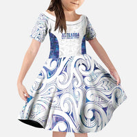 Custom New Zealand Aotearoa Family Matching Puletasi and Hawaiian Shirt Purple Maori Paua Shell Indigenous LT9 Daughter's Dress Purple - Polynesian Pride