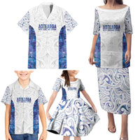 Custom New Zealand Aotearoa Family Matching Puletasi and Hawaiian Shirt Purple Maori Paua Shell Indigenous LT9 - Polynesian Pride
