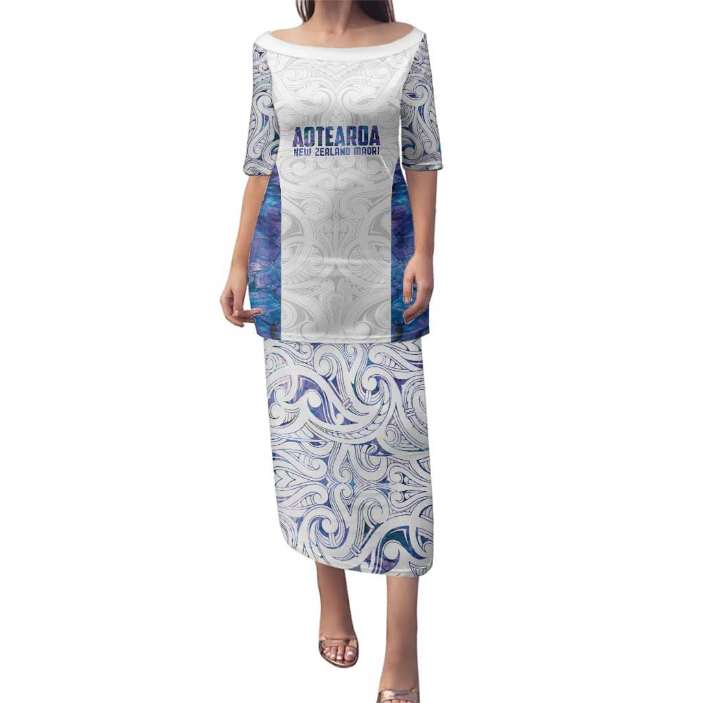 Custom New Zealand Aotearoa Family Matching Puletasi and Hawaiian Shirt Purple Maori Paua Shell Indigenous LT9 Mom's Dress Purple - Polynesian Pride