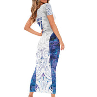 Custom New Zealand Aotearoa Family Matching Short Sleeve Bodycon Dress and Hawaiian Shirt Purple Maori Paua Shell Indigenous LT9 - Polynesian Pride