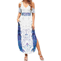 Custom New Zealand Aotearoa Family Matching Summer Maxi Dress and Hawaiian Shirt Purple Maori Paua Shell Indigenous LT9 Mom's Dress Purple - Polynesian Pride