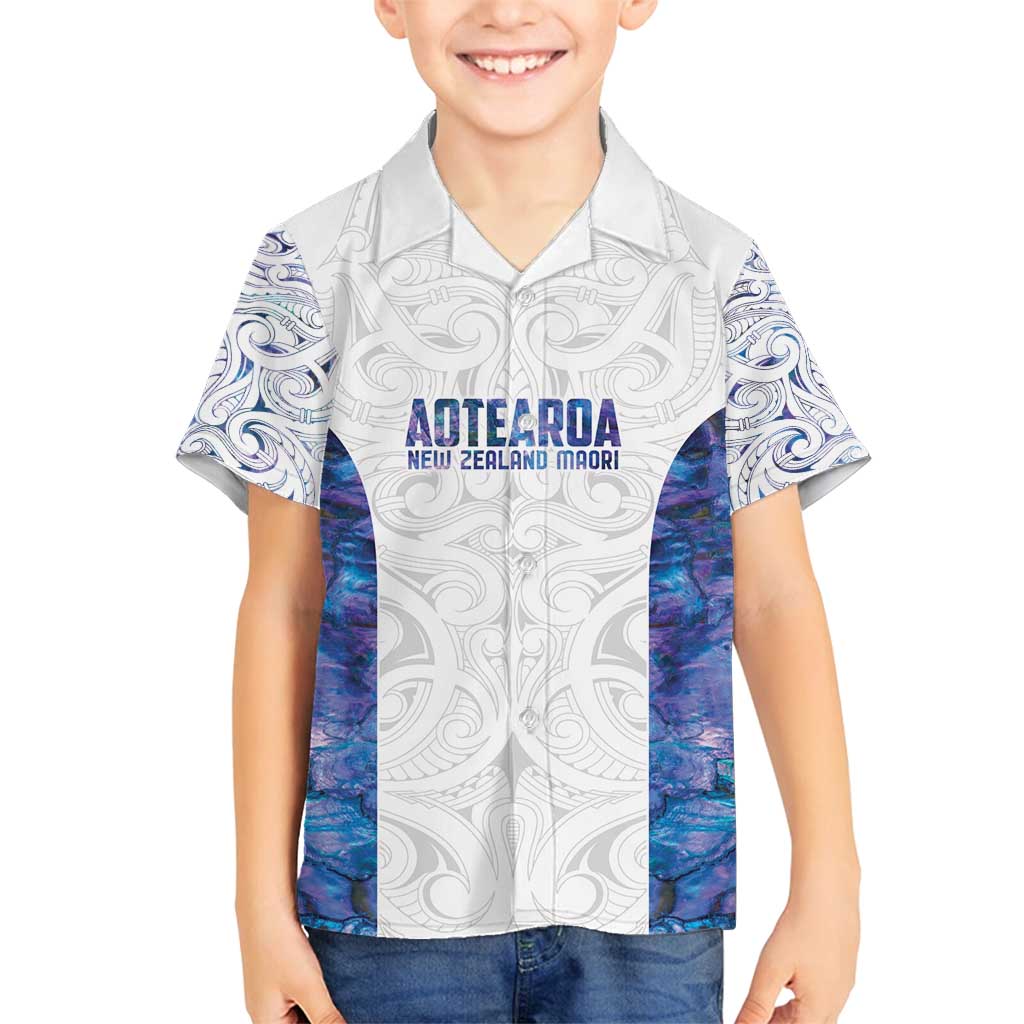 Custom New Zealand Aotearoa Family Matching Summer Maxi Dress and Hawaiian Shirt Purple Maori Paua Shell Indigenous LT9 Son's Shirt Purple - Polynesian Pride