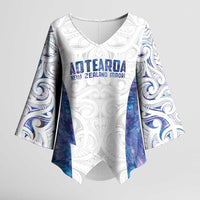 Custom New Zealand Aotearoa Kimono Sleeve Blouse Purple Maori Paua Shell Indigenous - Polynesian Pride