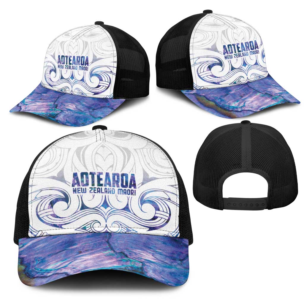 New Zealand Aotearoa Mesh Trucker Cap Purple Maori Papua Shell Indigenous - Polynesian Pride
