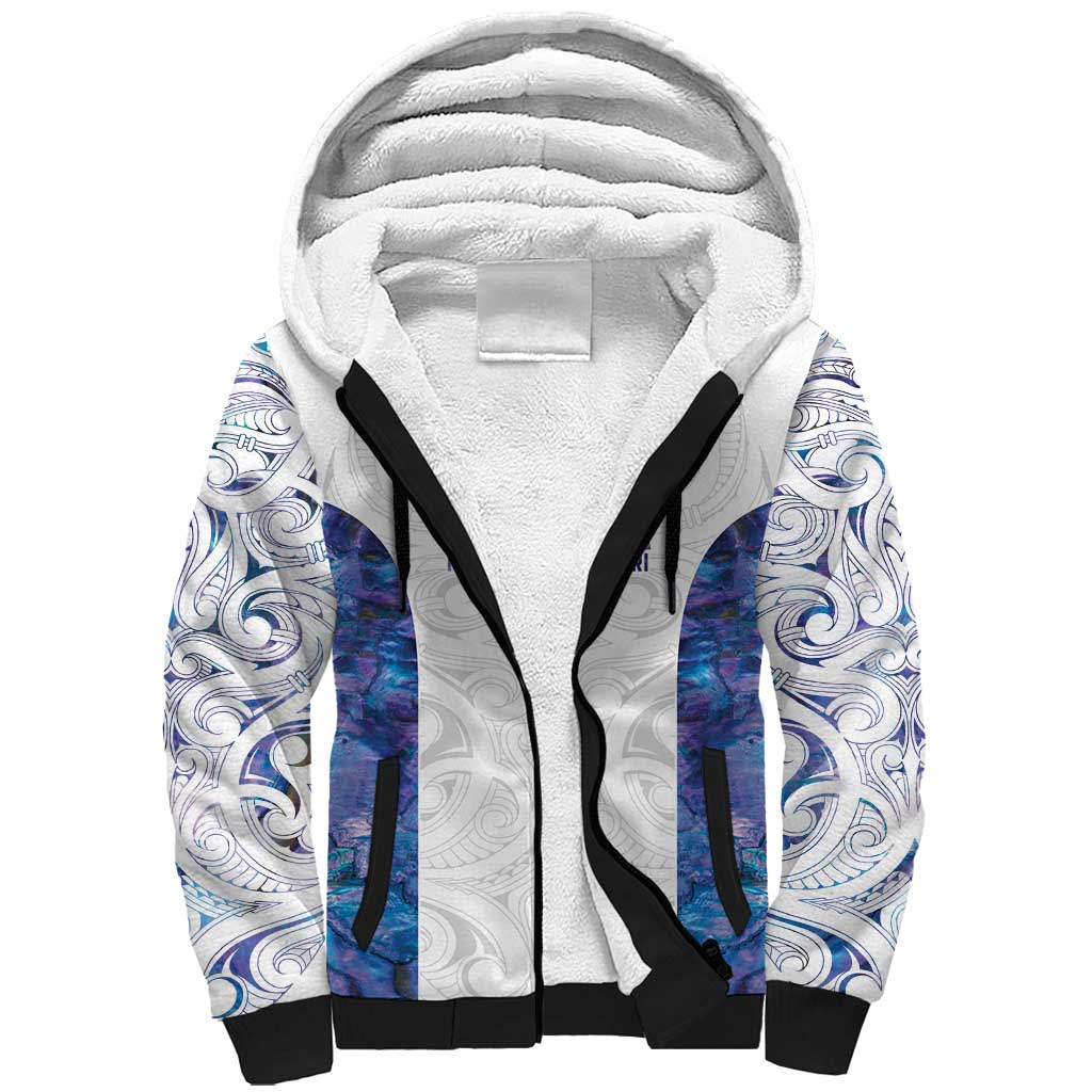 Custom New Zealand Aotearoa Sherpa Hoodie Purple Maori Paua Shell Indigenous - Polynesian Pride