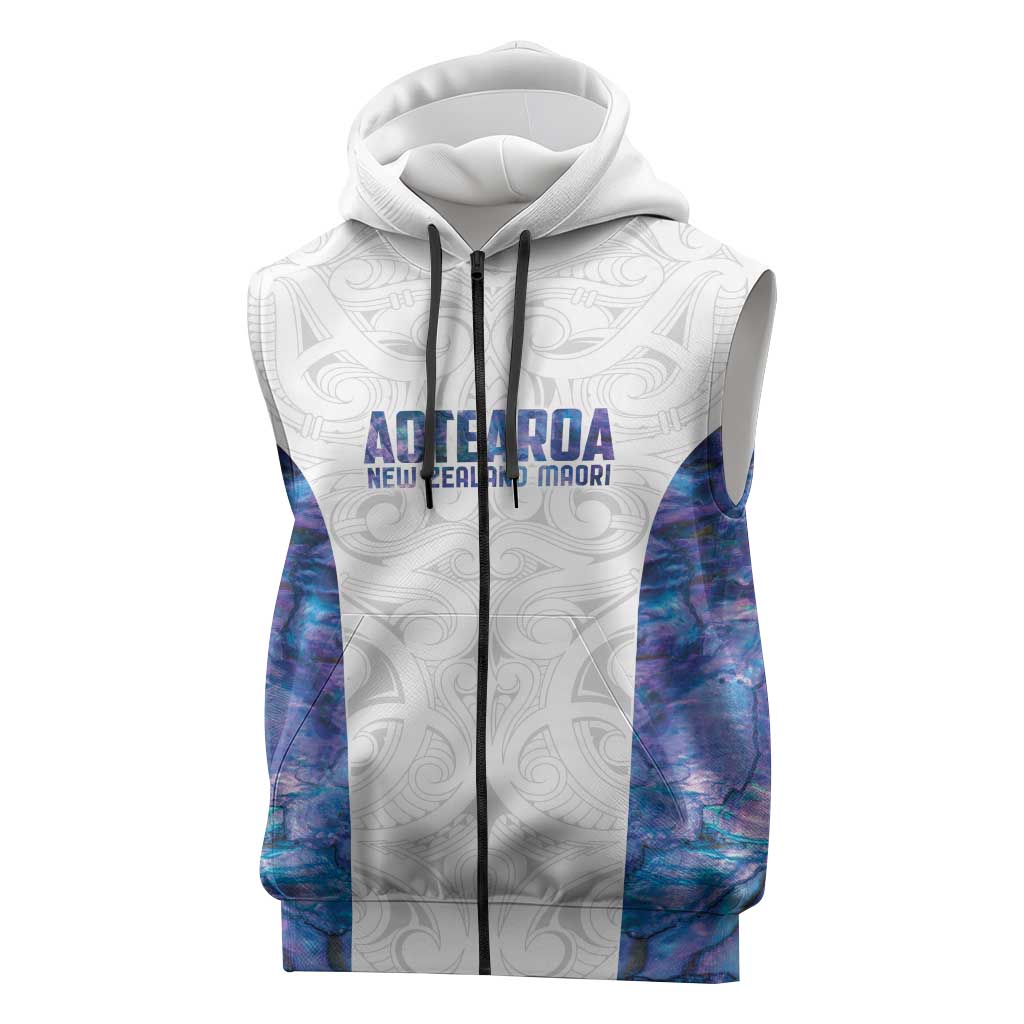 Custom New Zealand Aotearoa Sleeveless Zip Hoodie Purple Maori Paua Shell Indigenous - Polynesian Pride