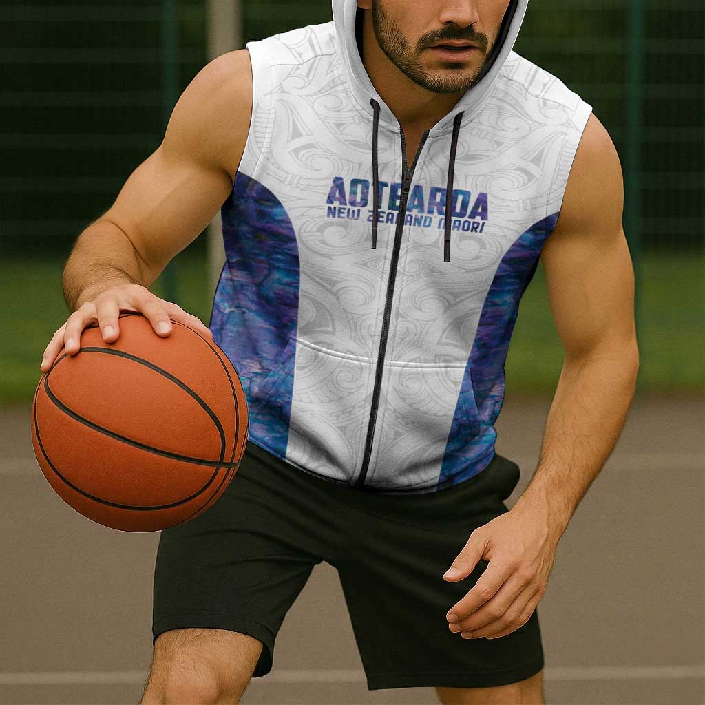 Custom New Zealand Aotearoa Sleeveless Zip Hoodie Purple Maori Paua Shell Indigenous - Polynesian Pride