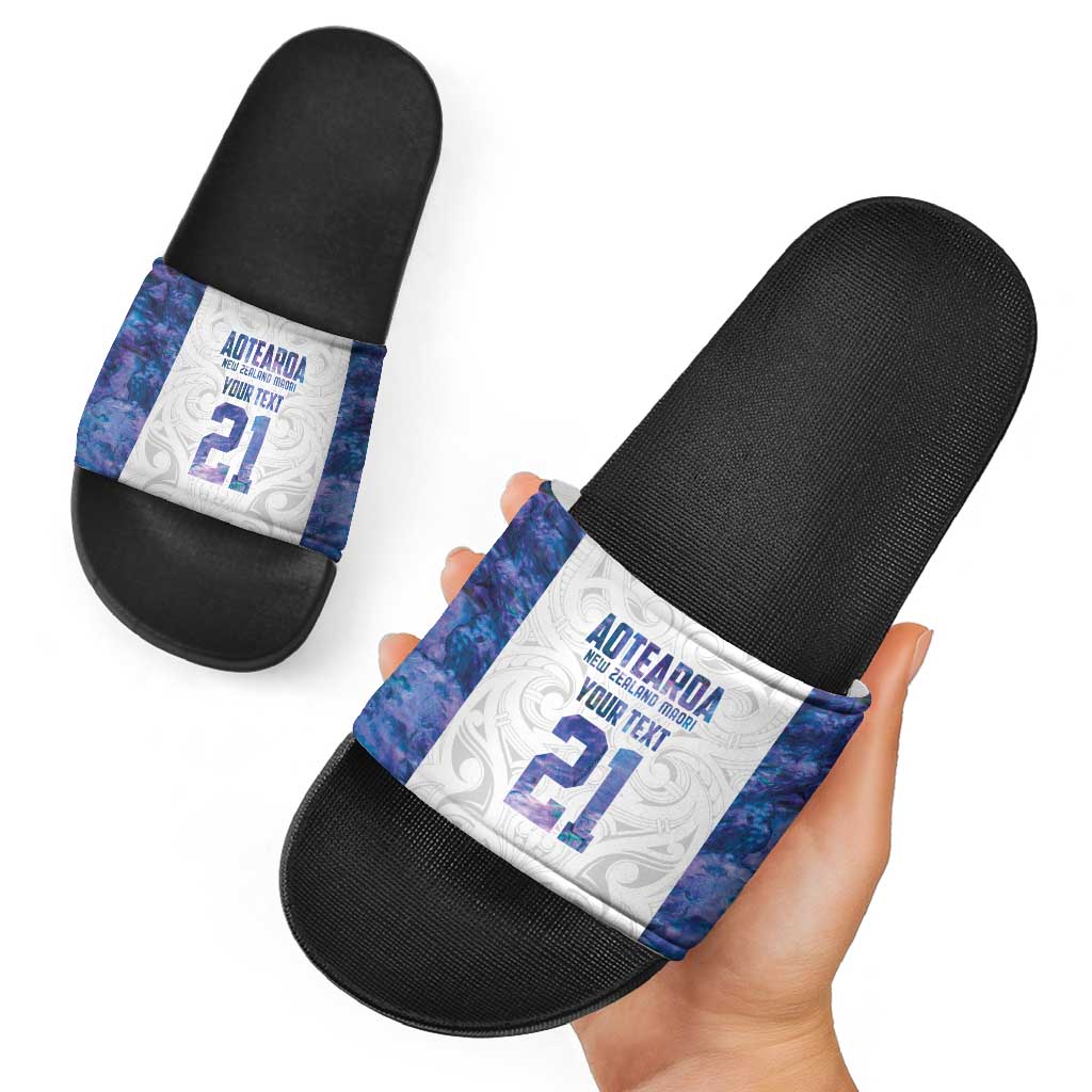 Custom New Zealand Aotearoa Slide Sandals Purple Maori Paua Shell Indigenous - Polynesian Pride