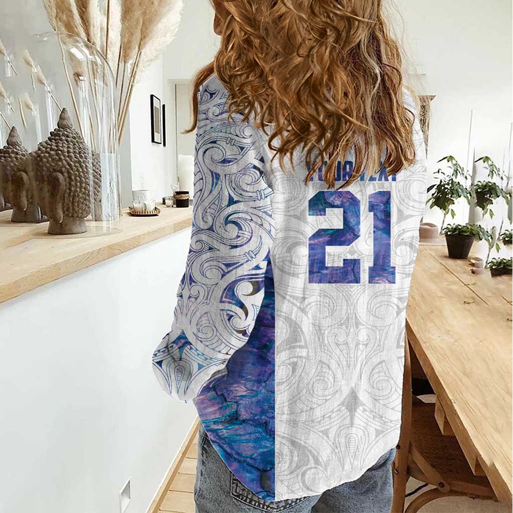 Custom New Zealand Aotearoa Women Casual Shirt Purple Maori Paua Shell Indigenous - Polynesian Pride