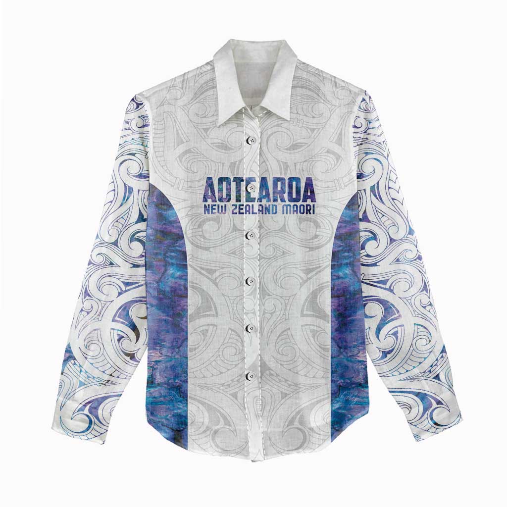 Custom New Zealand Aotearoa Women Casual Shirt Purple Maori Paua Shell Indigenous - Polynesian Pride