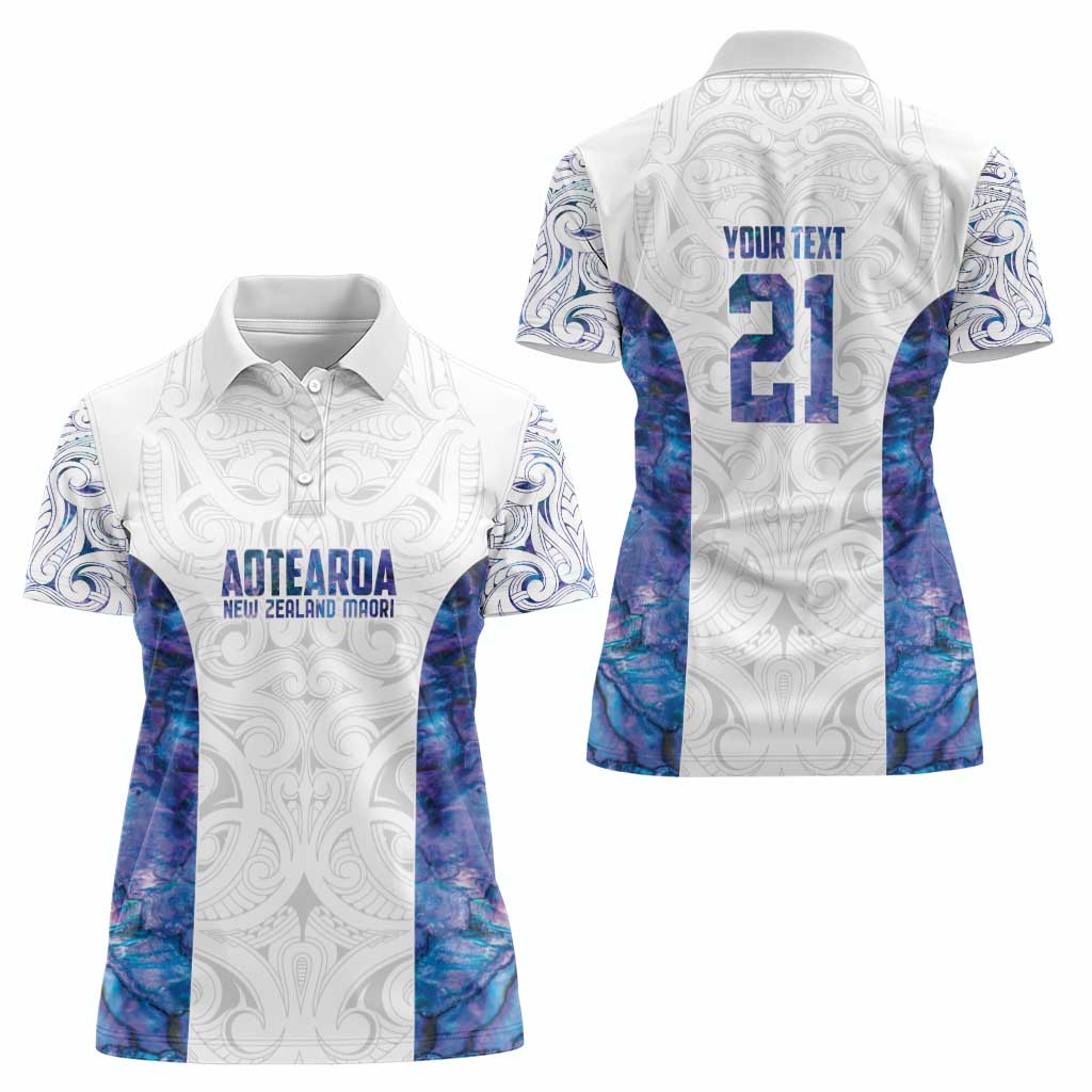 Custom New Zealand Aotearoa Women Polo Shirt Purple Maori Paua Shell Indigenous - Polynesian Pride