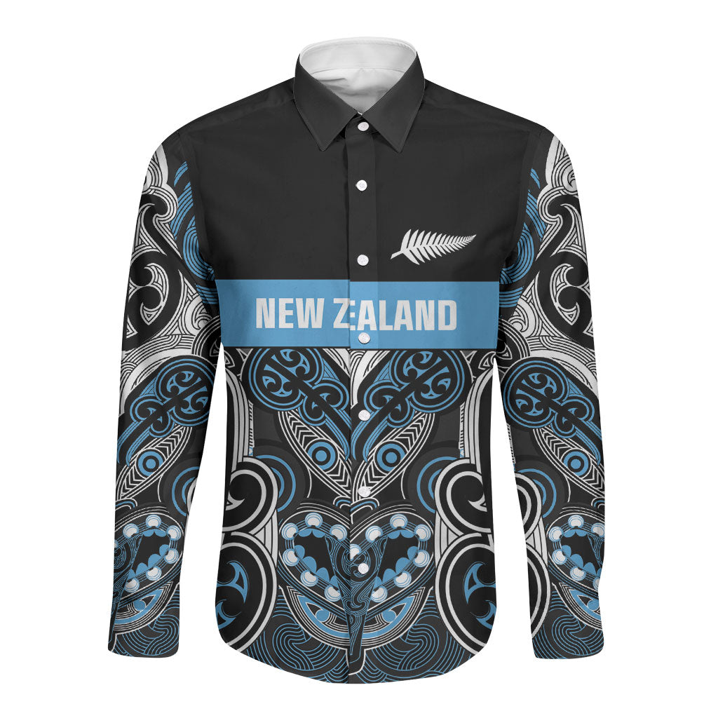 World Cricket Custom New Zealand Long Sleeve Button Shirt Kia kaha nga Potae Pango LT9 Unisex Black - Polynesian Pride