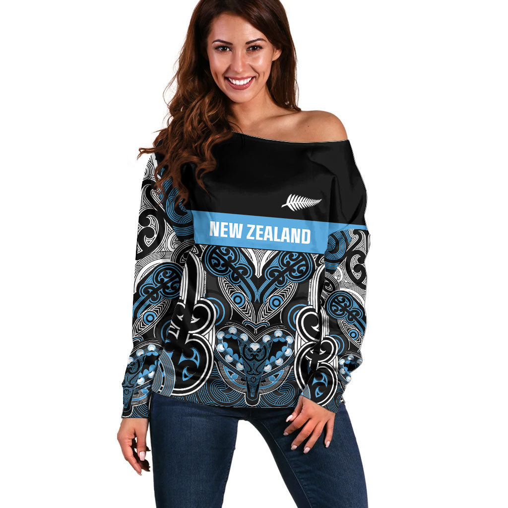 World Cricket Custom New Zealand Off Shoulder Sweater Kia kaha nga Potae Pango